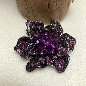 Vintage Purple Sparkle Rhinestone Flower Brooch Pin